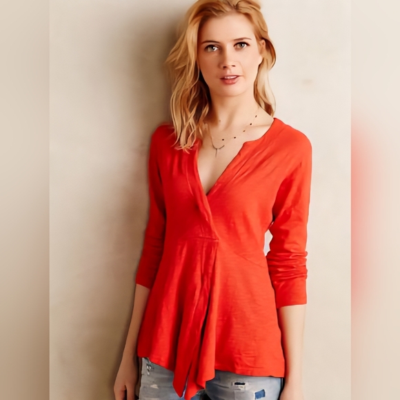 Anthropologie Left Of Center Coral V-Neck Top - Picture 1 of 6